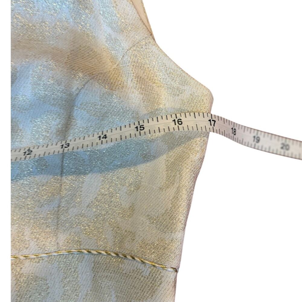 LILLY PULITZER Gold Metallic Dress Sz 4 Jacqueline Shift White Lace Bib - Picture 6 of 9